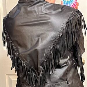 Men’s size 44 Black Leather Fringe Jacket probably from 80s